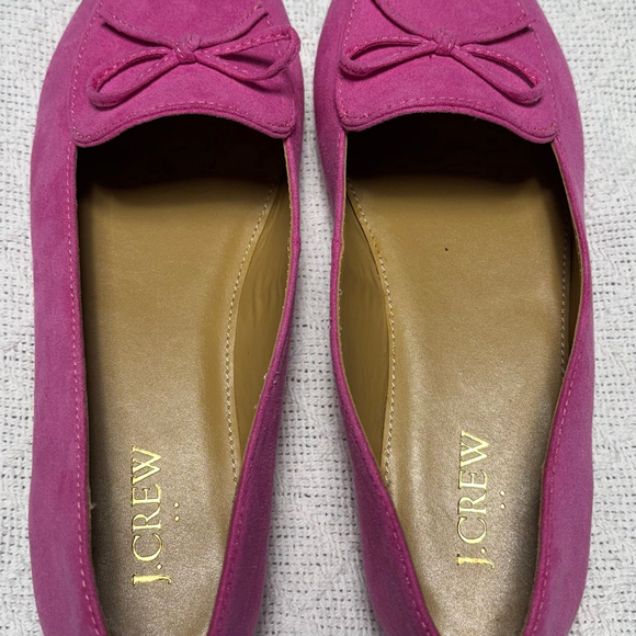 EUC J. Crew Factory Women's Classic Pink Faux Suede Loafer w/Bows Coquette Sz 7 - Picture 7 of 7